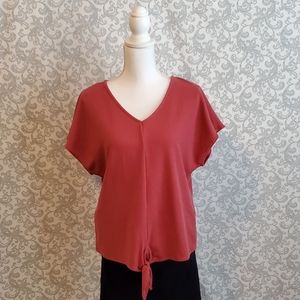 Mauve/Dusty Pink Tie Front Short Sleeve To…